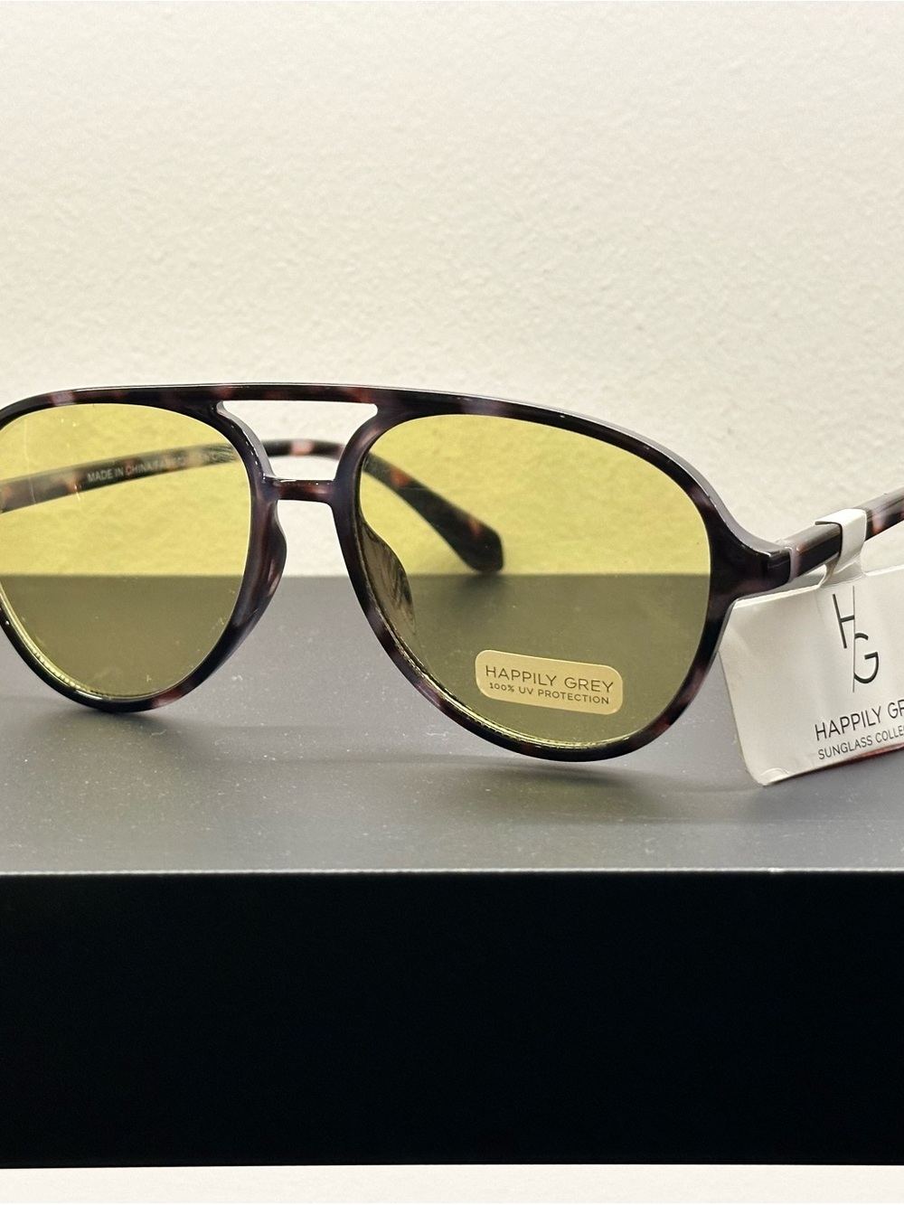 Happily Grey Women's Tortoiseshell Frame Yellow Lens Sunglasses